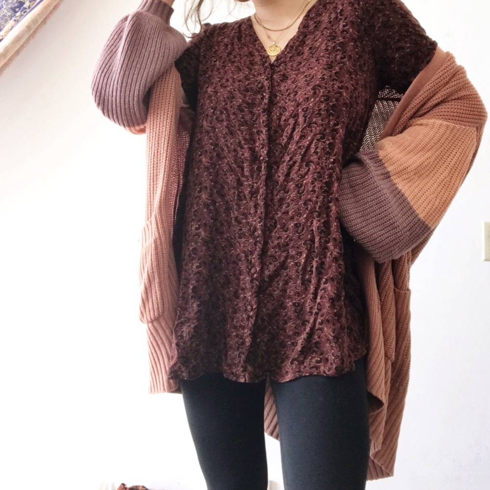vintage earthy, floral button down tunic